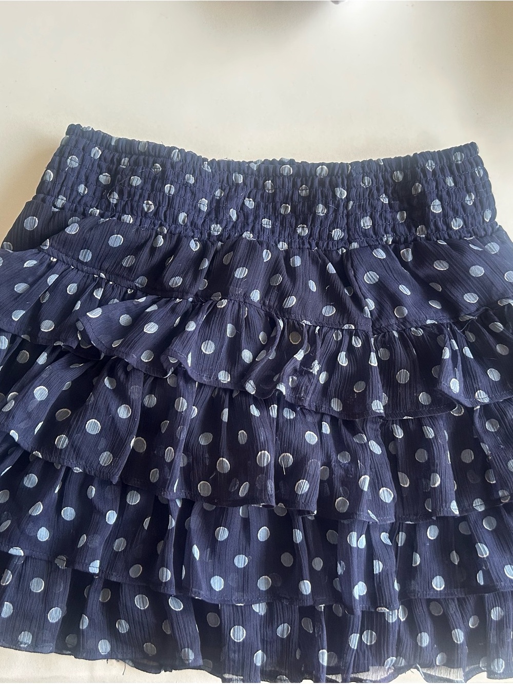 Arizona Jean Company Navy & White Polka Dot Ruffle Skirt